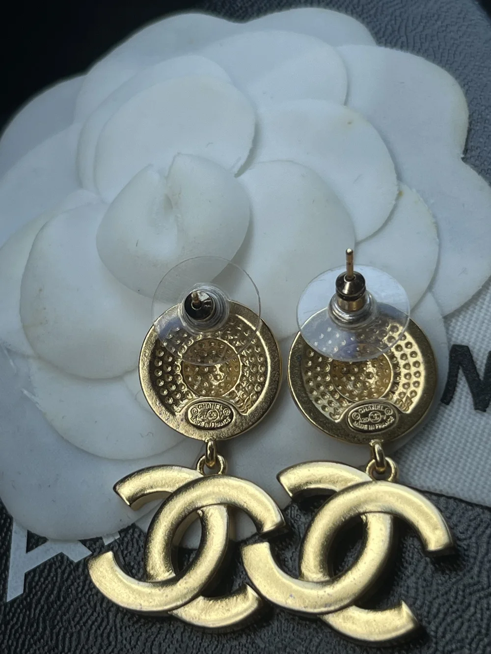 Vintage Authentic Chanel Gold Crystal CC Drop Earrings